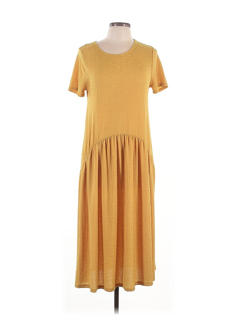 West Kei Solid Yellow Casual Dress Size L - photo 1