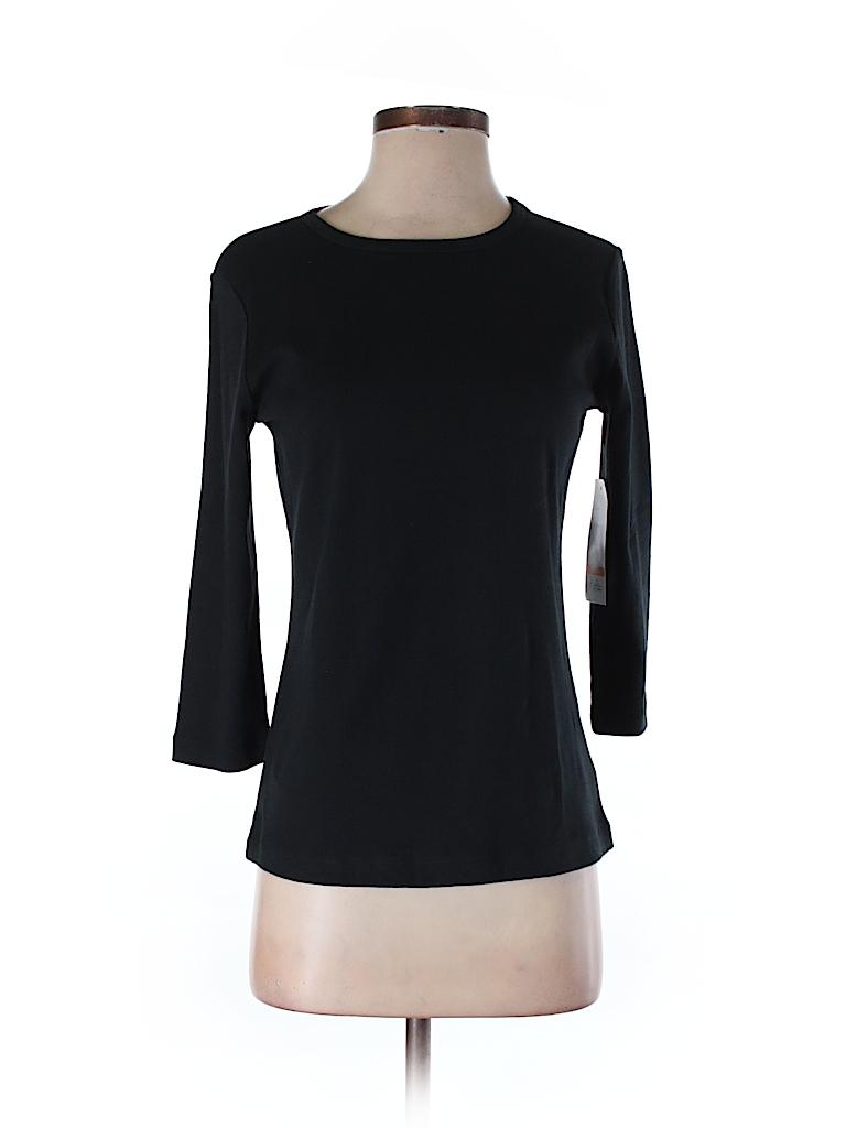 Anne Klein Sport 100% Cotton Solid Black 3/4 Sleeve T-Shirt Size S ...