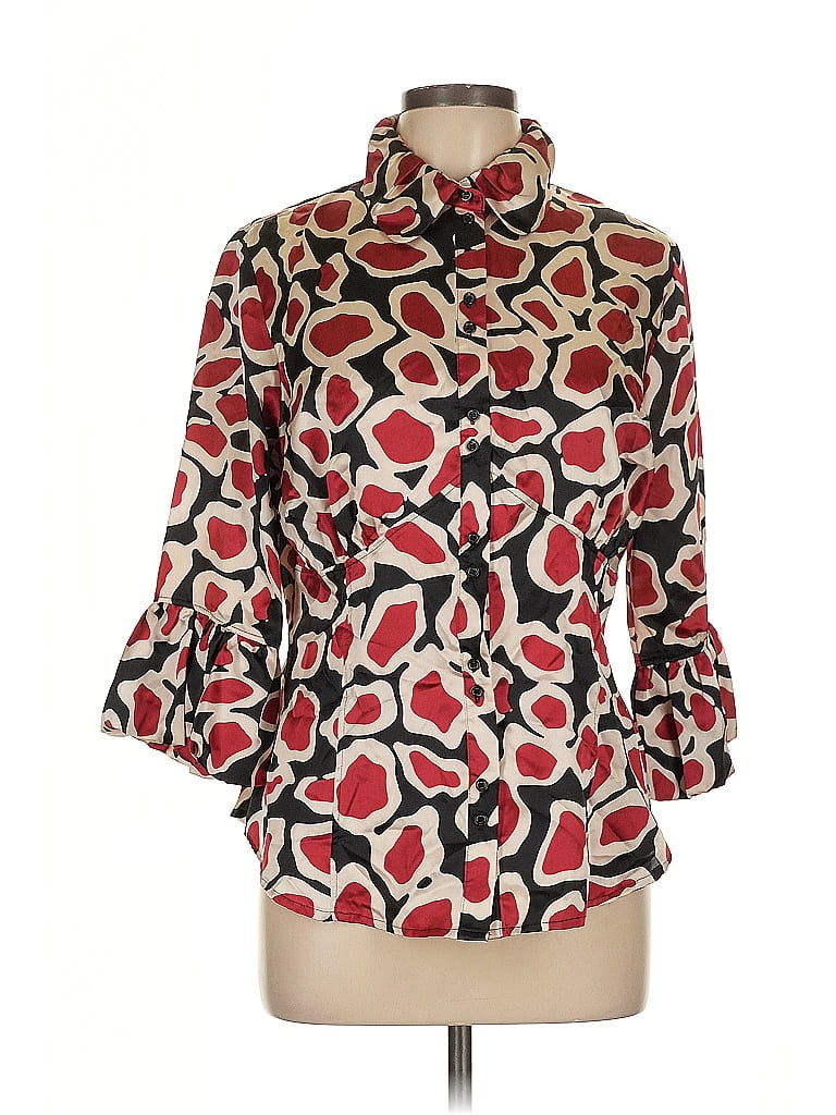 Violet & Claire 100% Polyester Animal Print Red 3/4 Sleeve Blouse Size L - photo 1