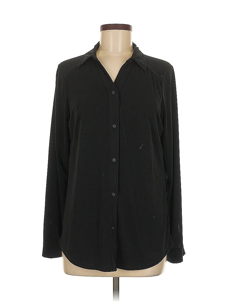 Pre-owned Adrianna Papell Long Sleeve Blouse In Black