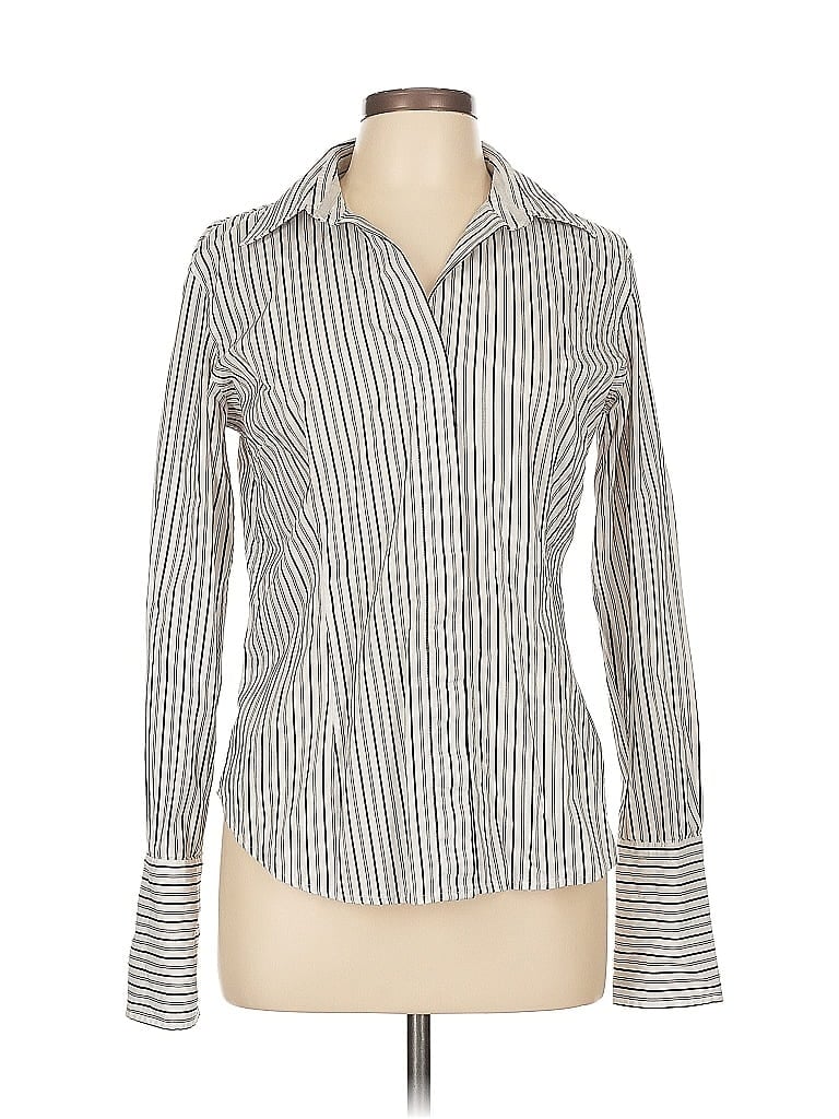 Moda International Stripes Ivory Long Sleeve Blouse Size L - photo 1