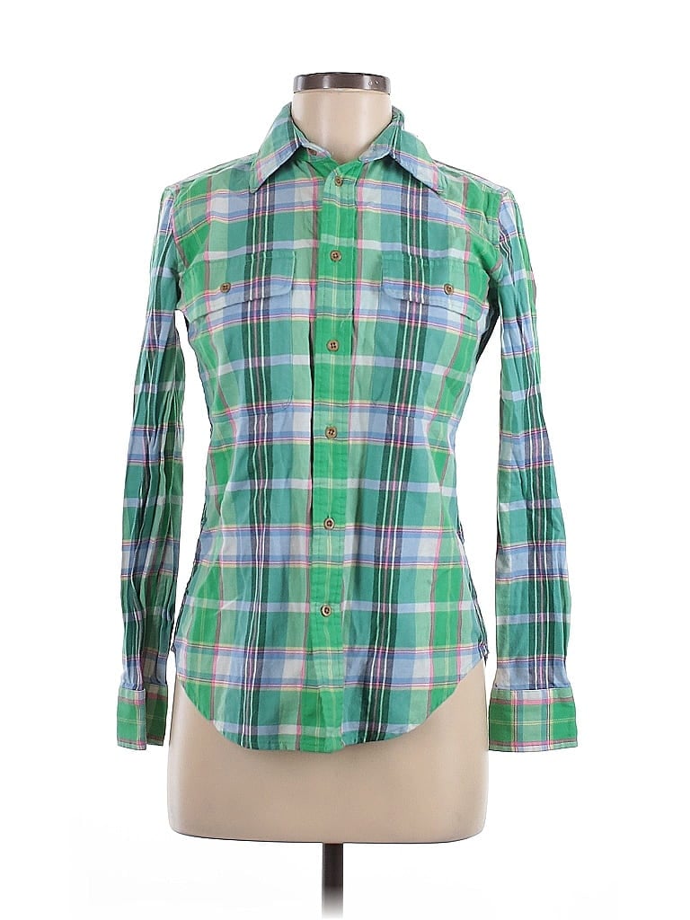 Ralph Lauren 100% Cotton Plaid Green Long Sleeve Button-Down Shirt Size 6 - photo 1