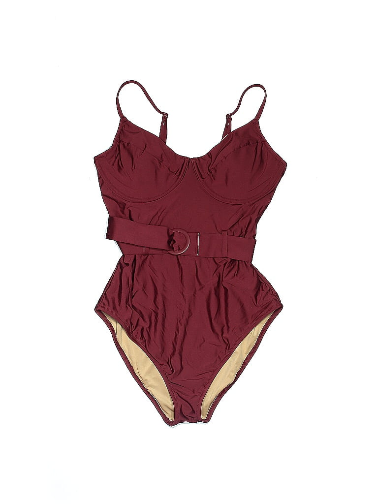 Shade & Shore Solid Burgundy One Piece Swimsuit Size L - photo 1