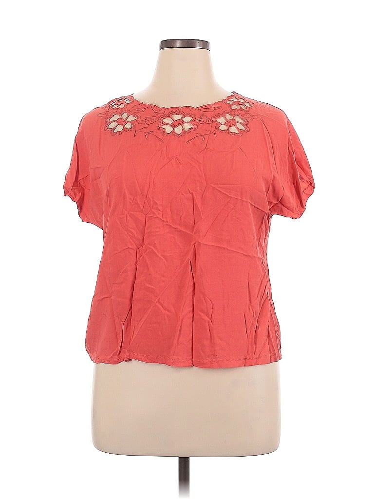 Solitaire 100% Rayon Orange Red Short Sleeve Top Size 1X - photo 1