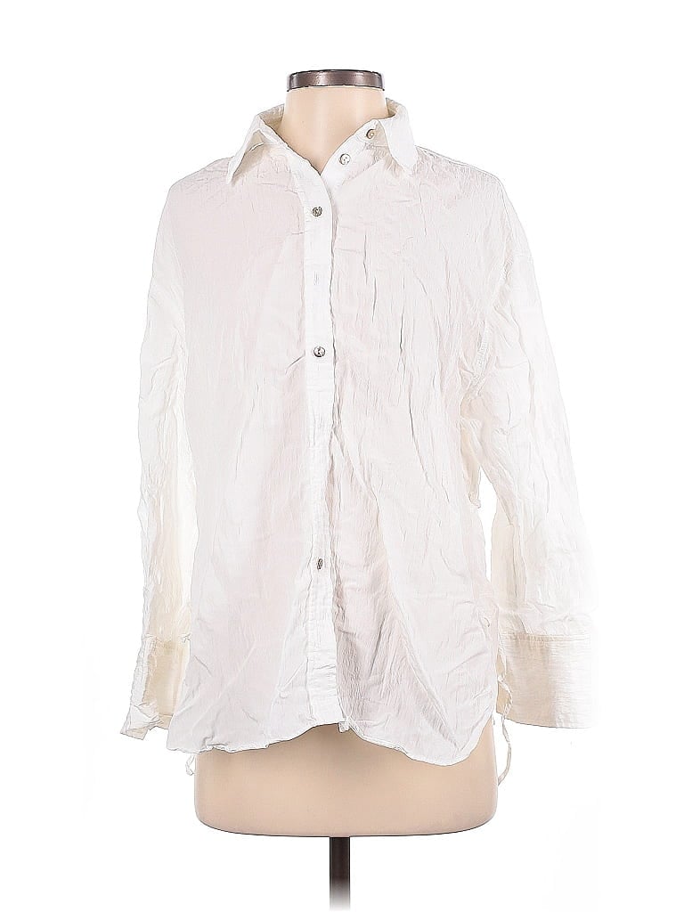 Pre-owned Mng Long Sleeve Blouse In White