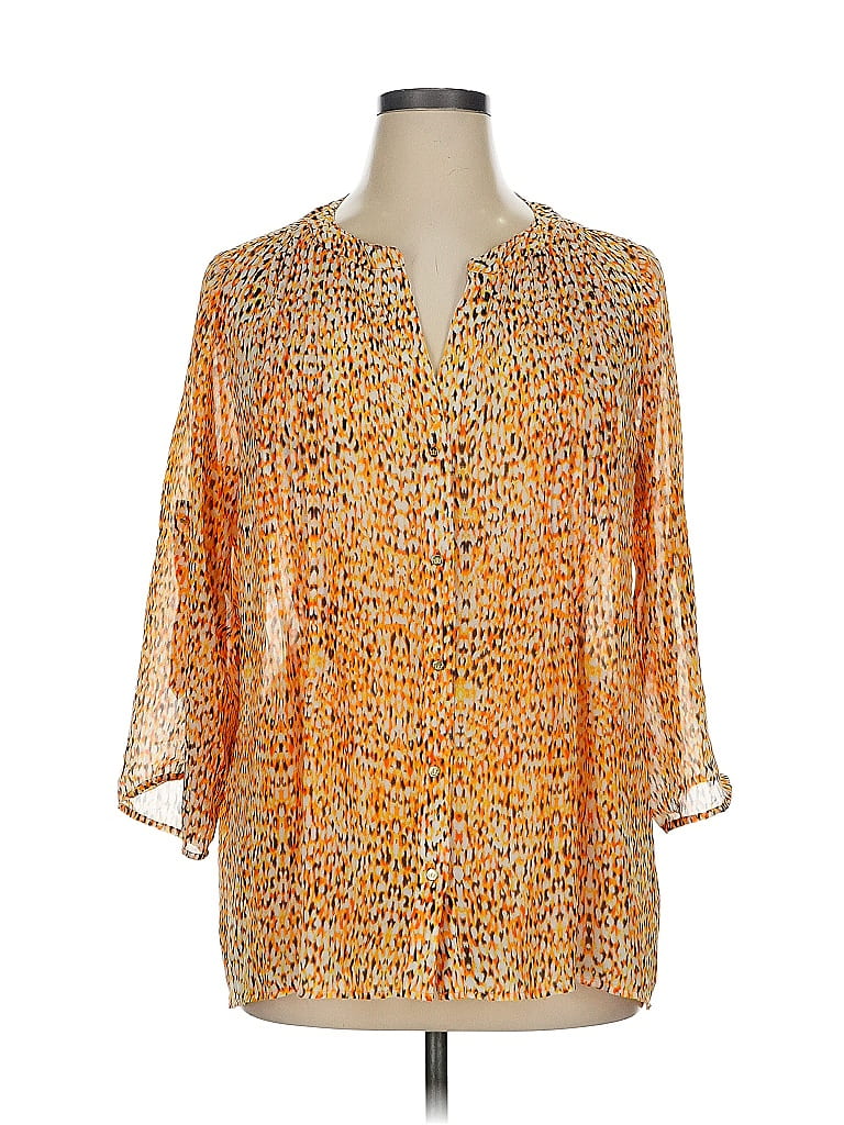 Chaus 100% Polyester Orange 3/4 Sleeve Blouse Size XL - photo 1