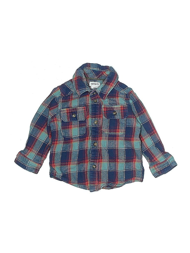 Carter's 100% Cotton Plaid Blue Long Sleeve Button-Down Shirt 12-18 MO / 18 MO - photo 1