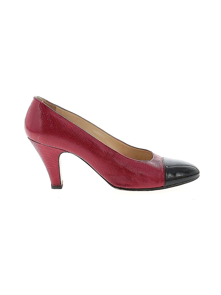 Chanel 100% Leather Color Block Burgundy Red Vintage Cap Toe Heels Size 7 - photo 1