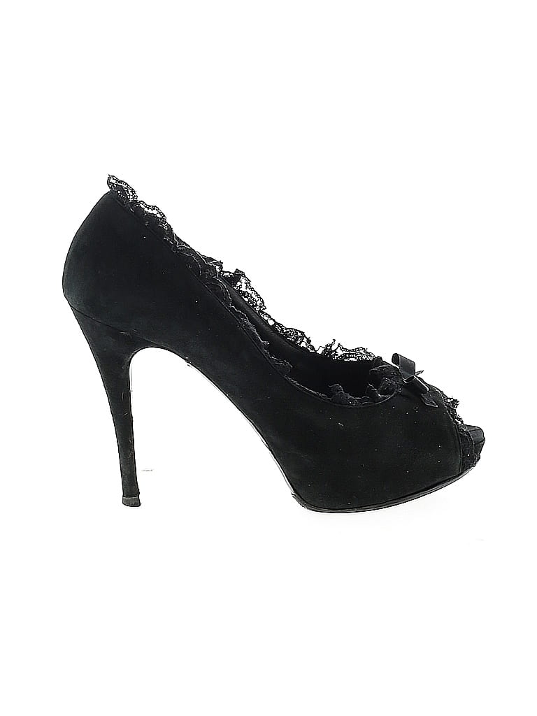 Dolce & Gabbana 100% Suede Black Suede Lace Trim Heels Size EU 39 - photo 1