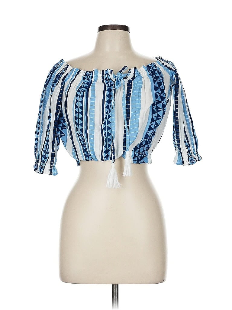 Elan 100% Cotton Blue Short Sleeve Blouse Size M - photo 1