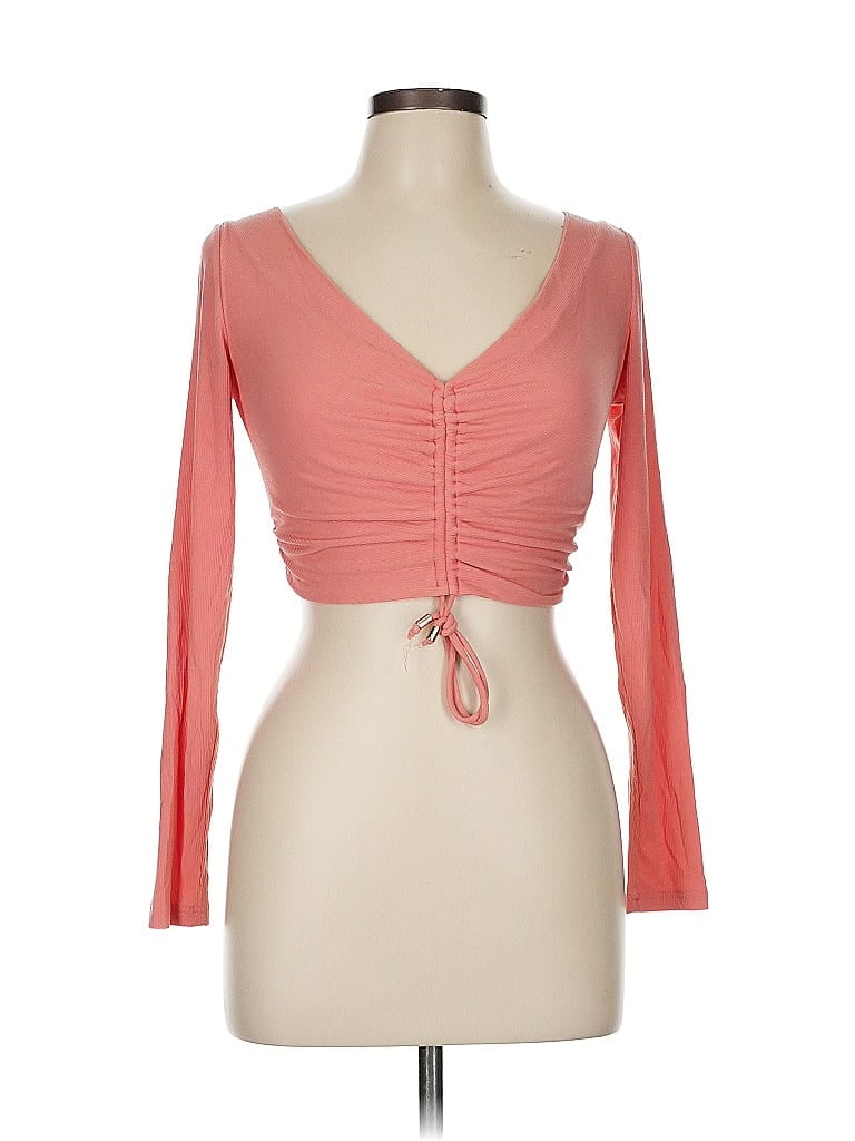 Pre-owned Significant Other Long Sleeve Top Pink Plunge Neckline Tops