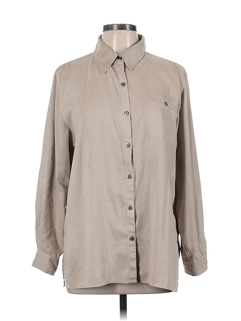 Chico's Design 100% Polyester Tan Long Sleeve Button-Down Shirt Size L - photo 1