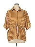 Zara Stripes Brown 3/4 Sleeve Button-Down Shirt Size XL - photo 1