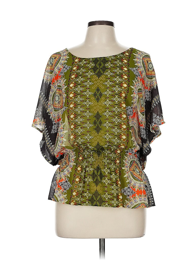 One World 100% Polyester Green Short Sleeve Blouse Size M - photo 1