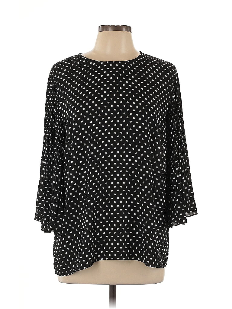 Ann Taylor Factory 100% Polyester Polka Dots Black 3/4 Sleeve T-Shirt Size L - photo 1