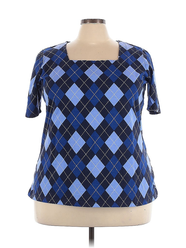 Jessica London Argyle Blue Short Sleeve Blouse Size 22 - photo 1