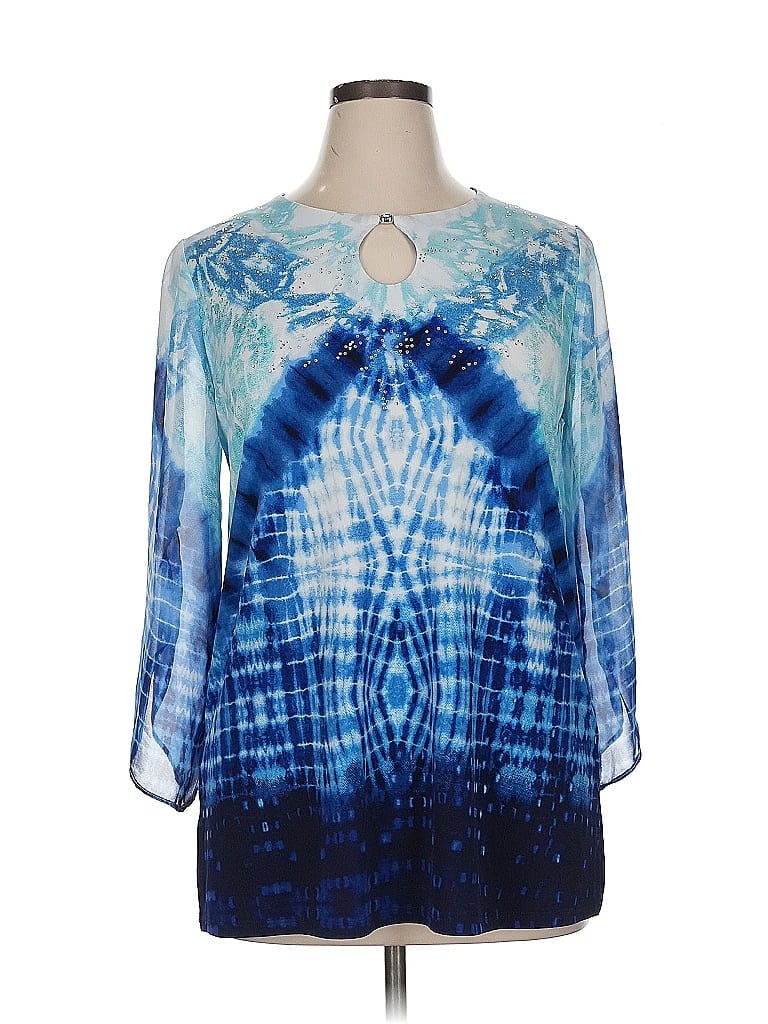 JM Collection Blue 3/4 Sleeve Blouse Size 0X - photo 1