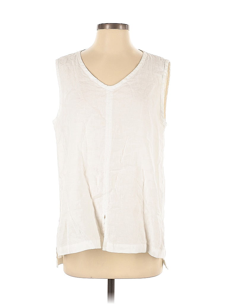 Flax 100% Linen Ivory White Sleeveless Blouse Size 6 - photo 1