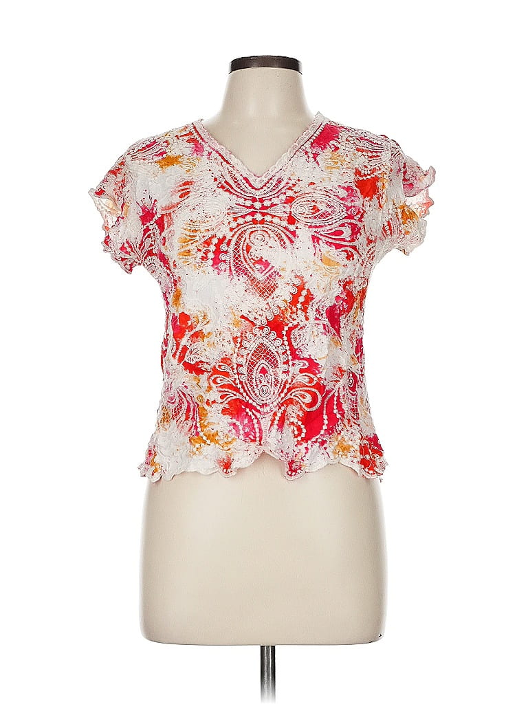 Solitaire 100% Rayon Pink Ivory Short Sleeve Blouse Size M - photo 1
