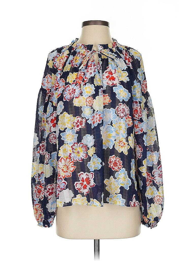 Tanya Taylor 100% Polyester Floral Blue Long Sleeve Blouse Size S - photo 1