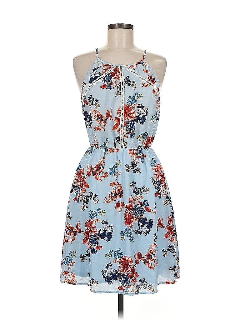 Collective Concepts 100% Polyester Floral Blue Casual Dress Size M - photo 1