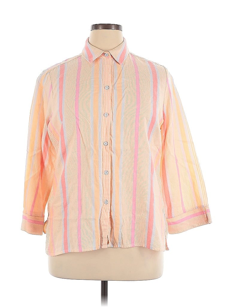 Foxcroft Stripes Pink 3/4 Sleeve Button-Down Shirt Size 16 - photo 1
