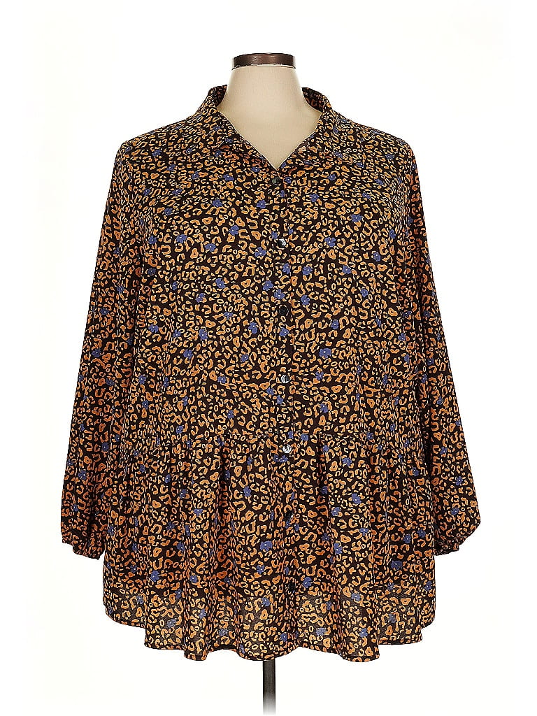 LOGO by Lori Goldstein Animal Print Brown 3/4 Sleeve Blouse Size 3X - photo 1