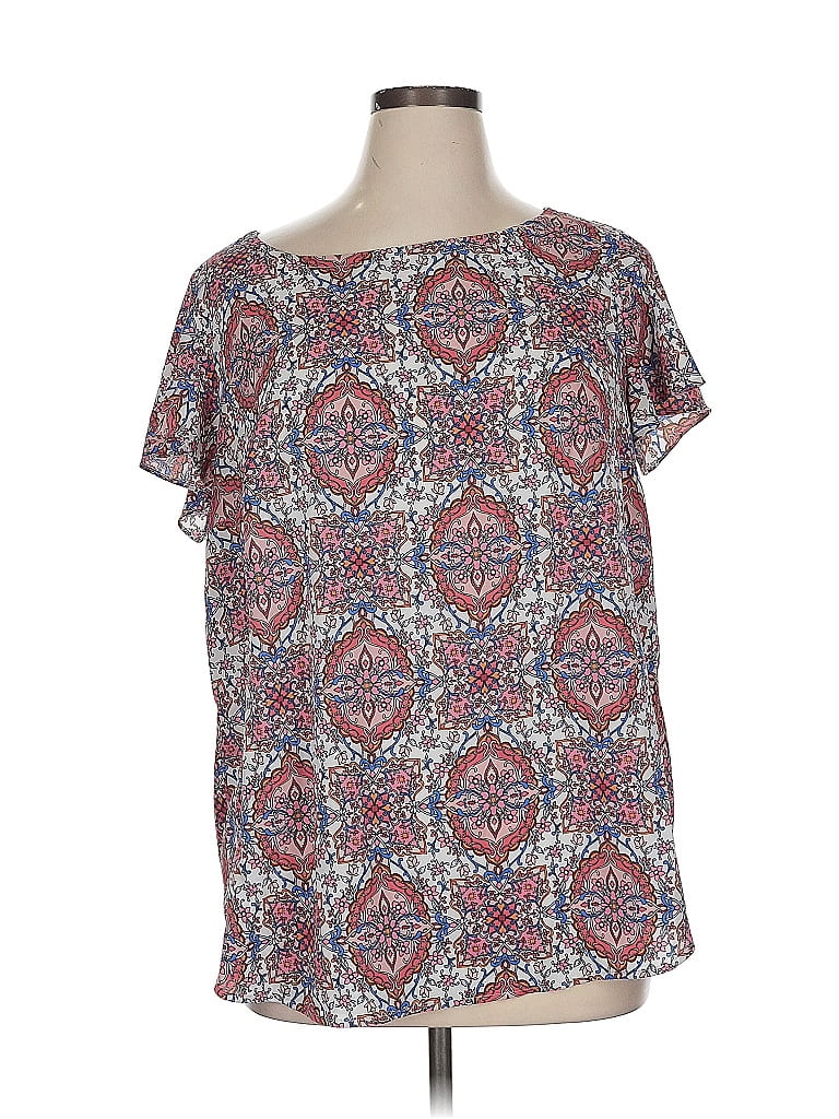 Ann Taylor LOFT 100% Polyester Blue Short Sleeve Blouse Size 16 - photo 1