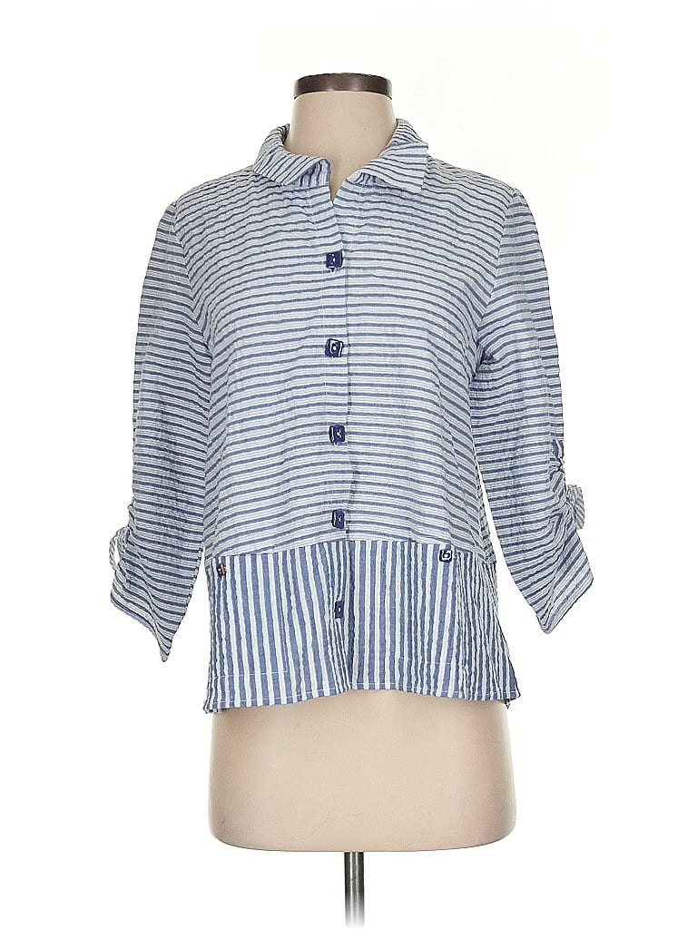 Habitat Stripes Blue 3/4 Sleeve Button-Down Shirt Size XS - photo 1