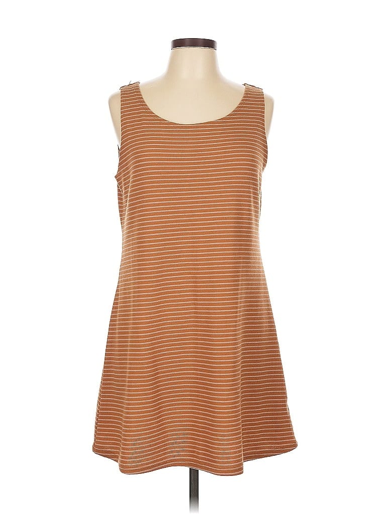 LOGO by Lori Goldstein Stripes Brown Casual Dress Size L - photo 1