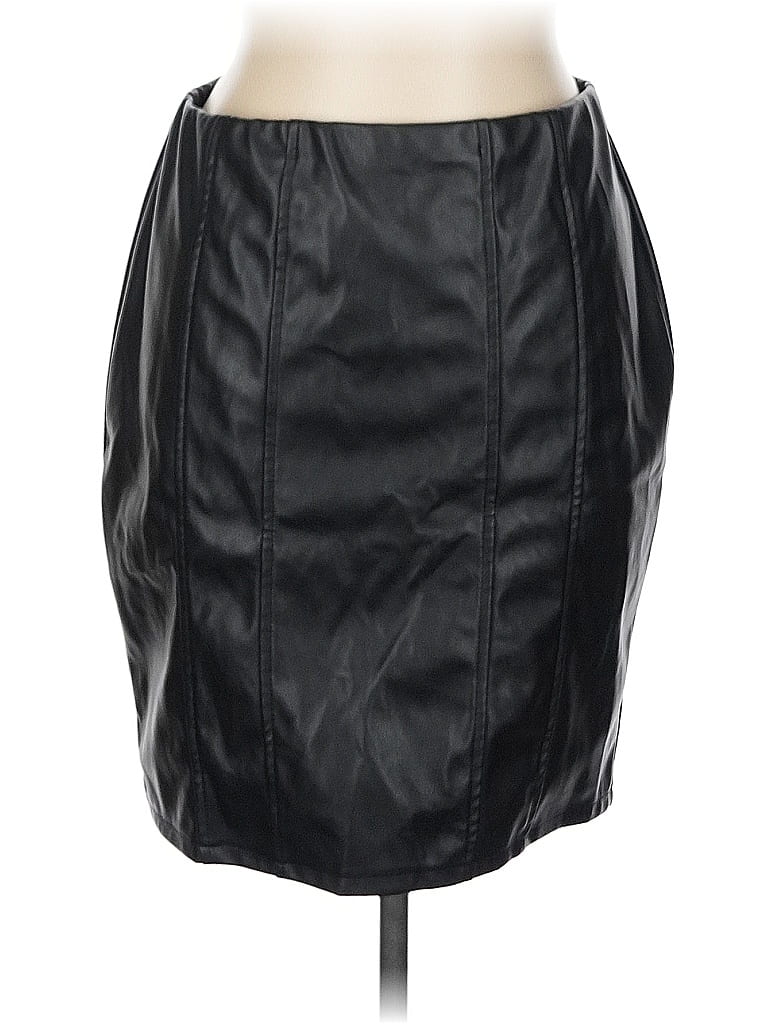 Haute Monde 100% Polyester Solid Black Faux Leather Skirt Size L - photo 1