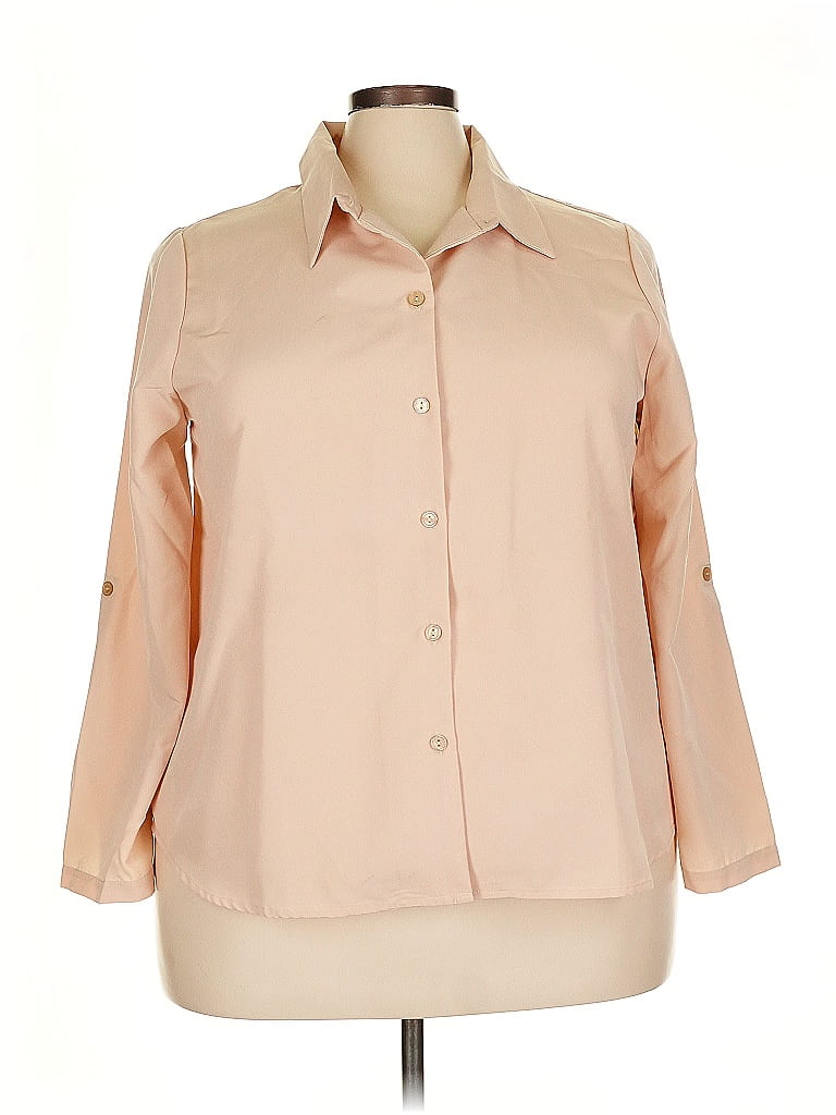 Roaman's Tan 3/4 Sleeve Button-Down Shirt Size 22 - photo 1