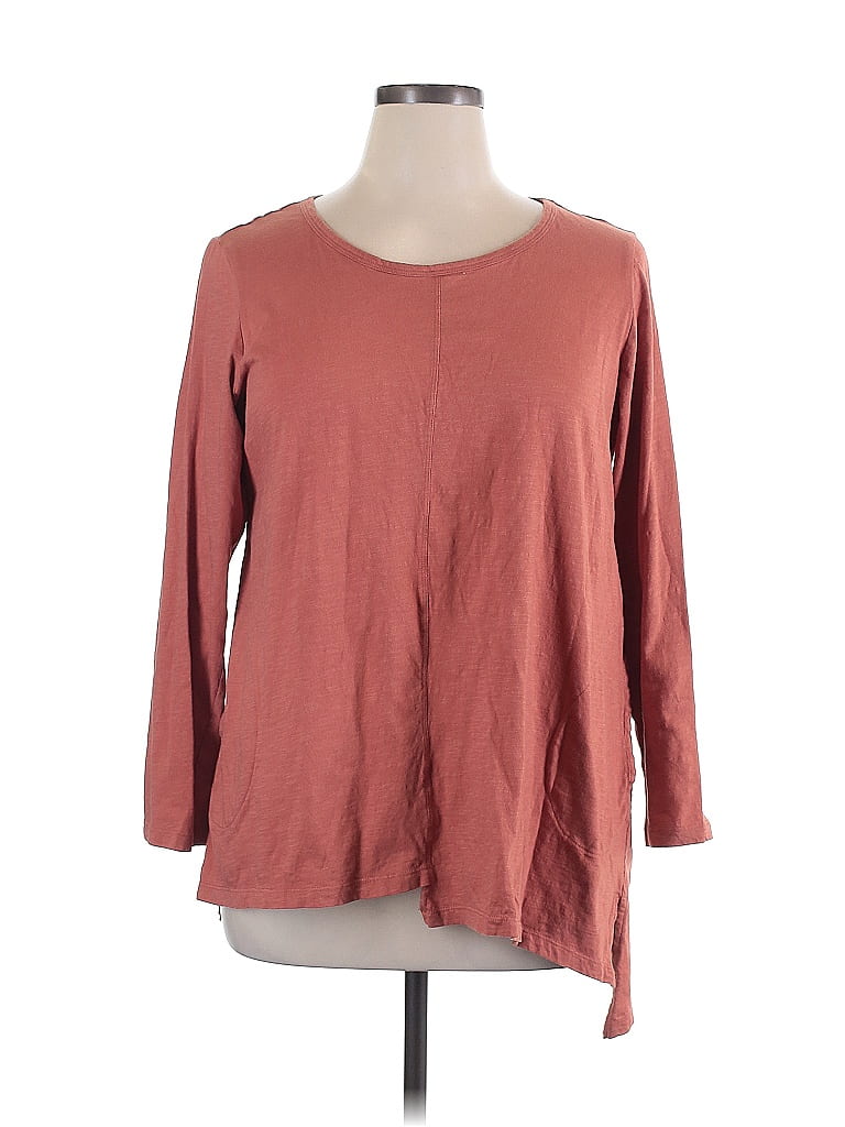 LOGO by Lori Goldstein 100% Cotton Brown 3/4 Sleeve Top Size 1X - photo 1