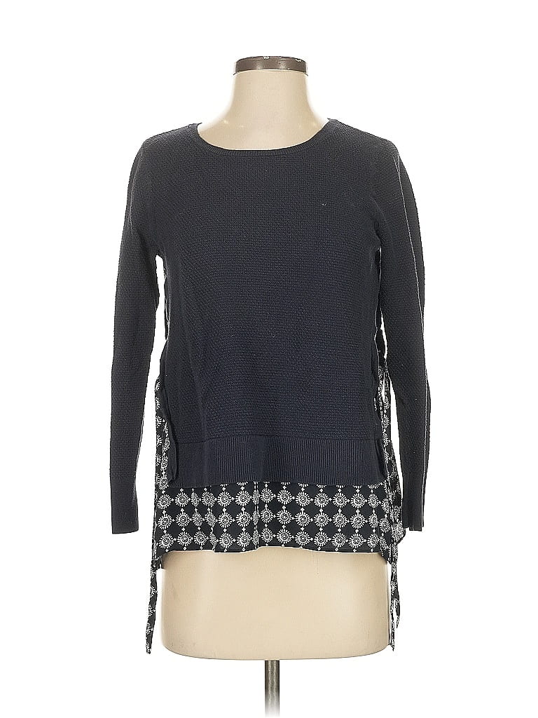 Ann Taylor LOFT 100% Cotton Houndstooth Gray Blue Pullover Sweater Size S - photo 1