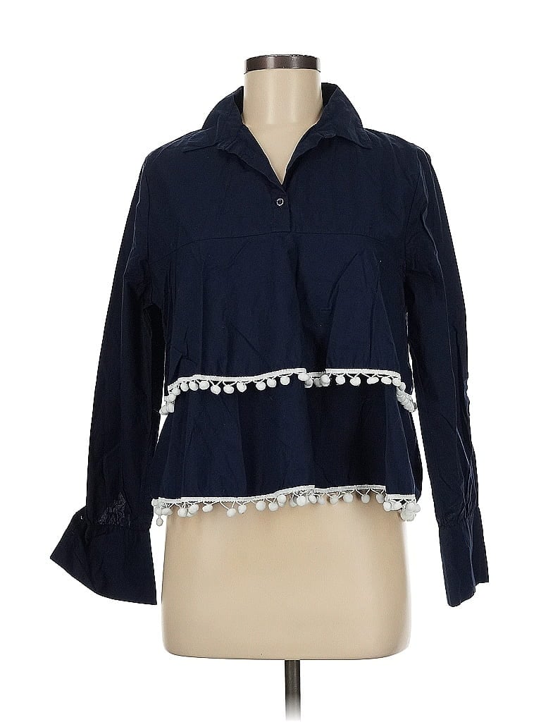 Mango 100% Cotton Blue 3/4 Sleeve Blouse Size 6 - photo 1