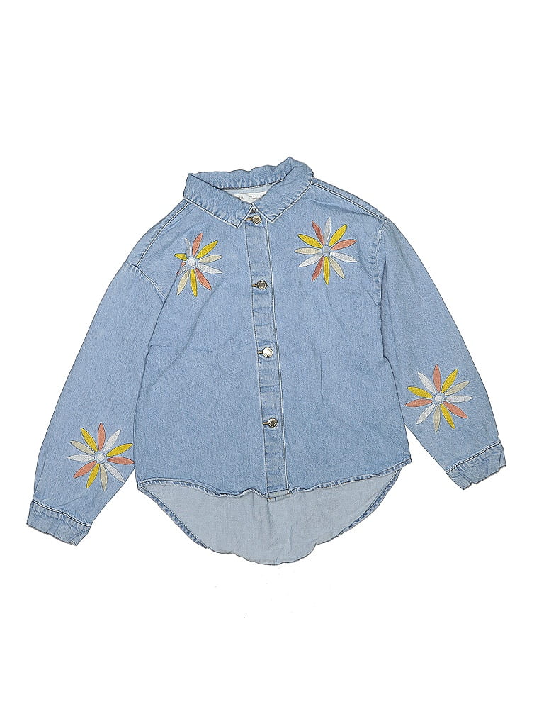 Zara Kids 100% Cotton Stars Blue Long Sleeve Button-Down Shirt Size 9 - photo 1