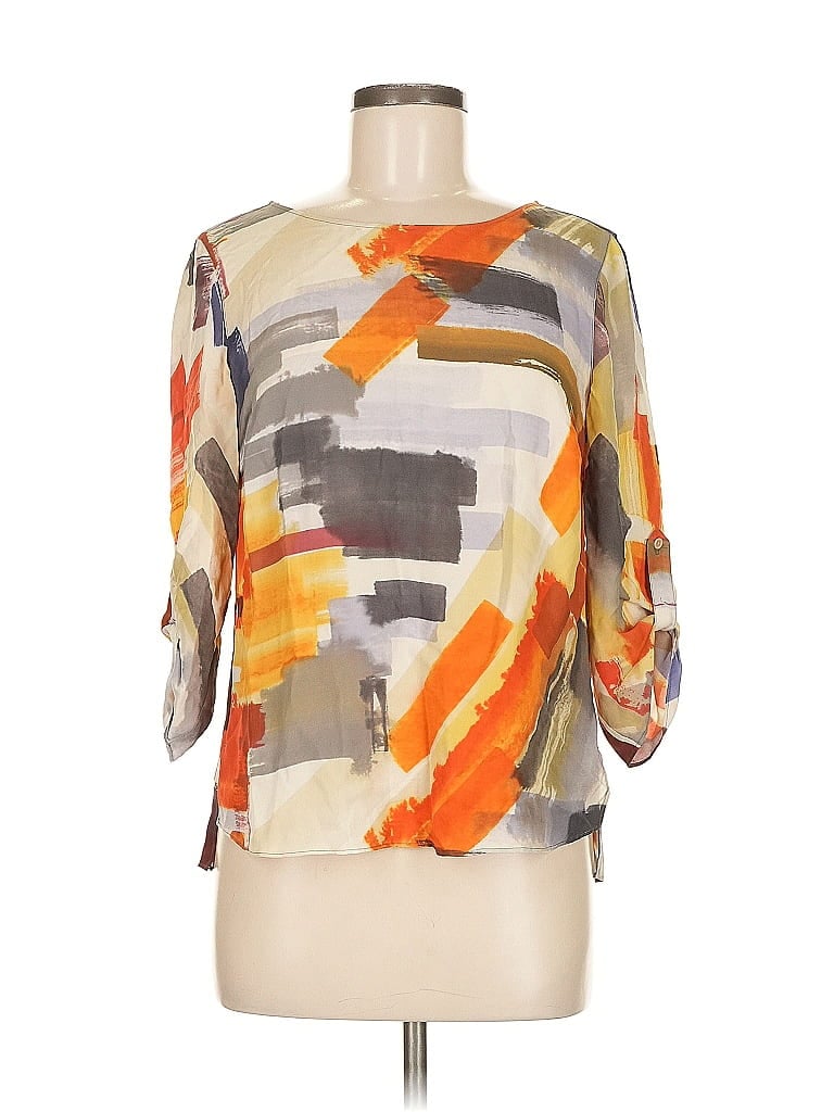 Akris Punto 100% Silk Orange 3/4 Sleeve Silk Top Size 8 - photo 1