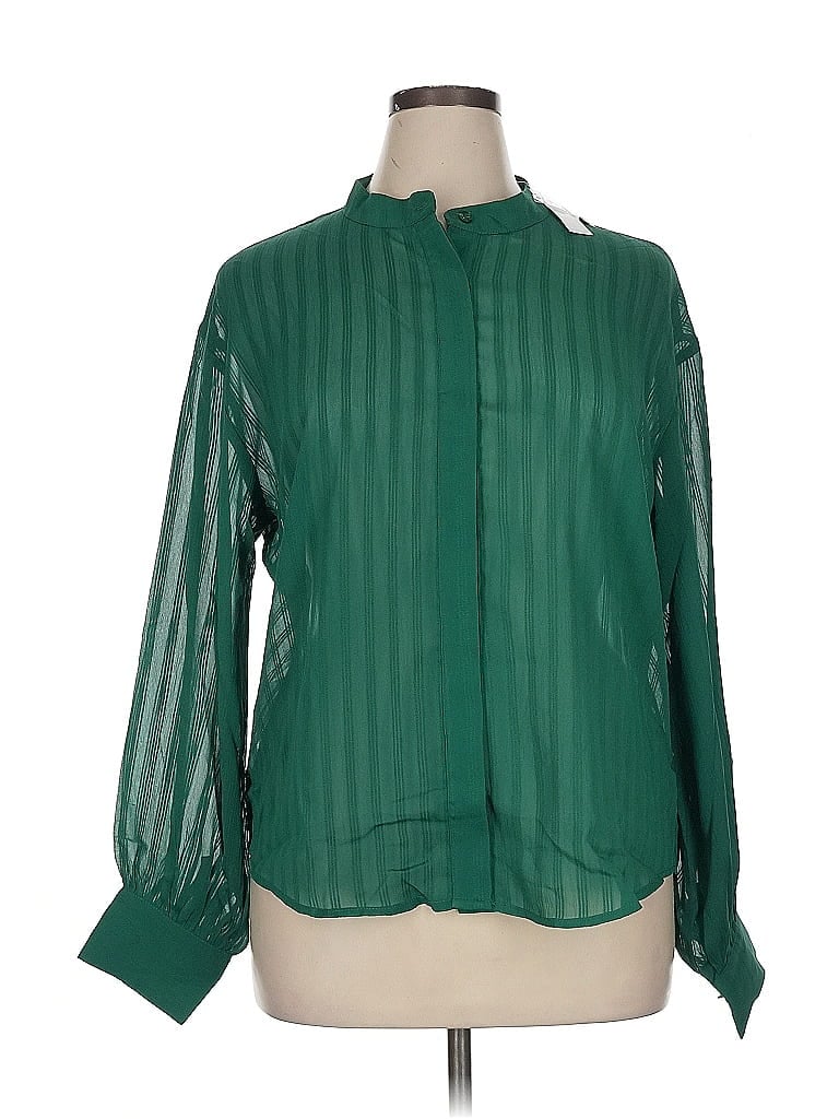 Pre-owned Ny & C Long Sleeve Blouse In Green