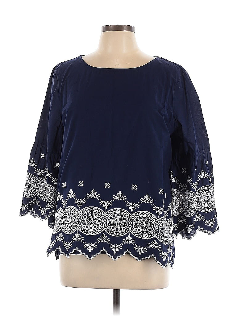 Soho JEANS NEW YORK & COMPANY 100% Cotton Blue 3/4 Sleeve Blouse Size L - photo 1