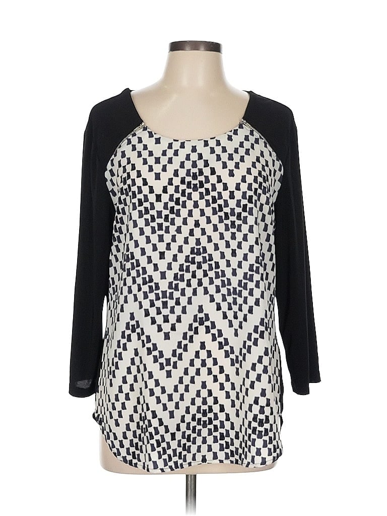 Pre-owned Roz & Ali 3/4 Sleeve Top Black Square Neckline Tops