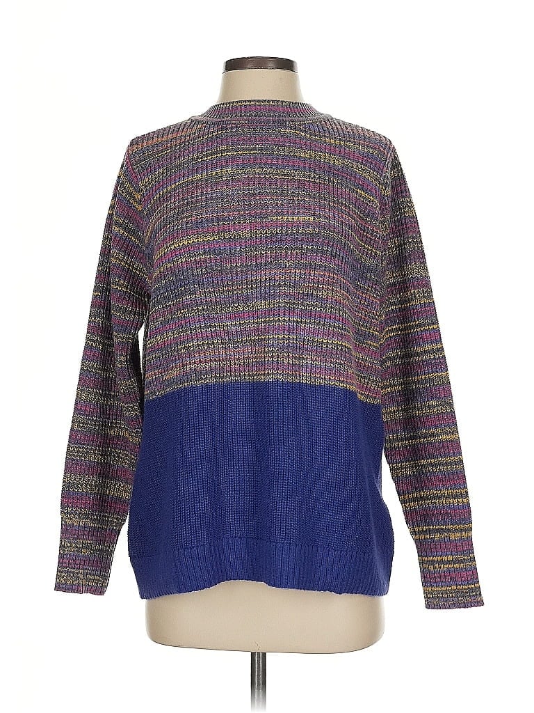 LOGO by Lori Goldstein 100% Polyester Color Block Purple Pullover Sweater Size S - photo 1
