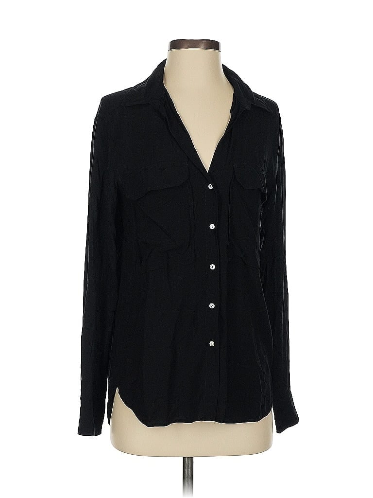 Pre-owned Zara Long Sleeve Blouse In Black