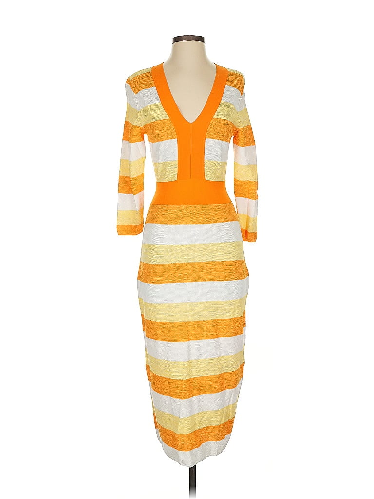 Eva Mendes by New York & Company Stripes Orange Casual Dress Size S - photo 1