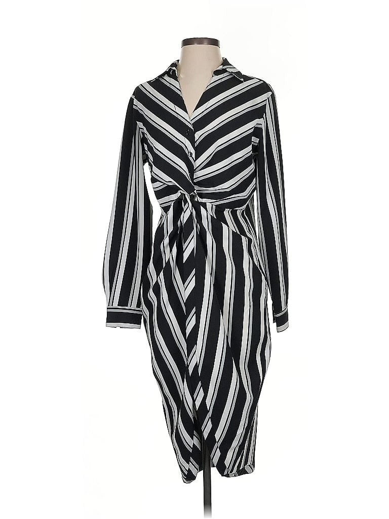 Soho JEANS NEW YORK & COMPANY 100% Polyester Stripes Black Casual Dress Size S - photo 1