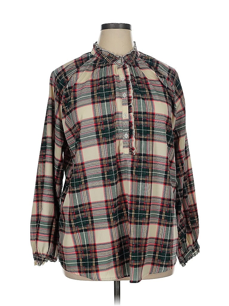 Simply Southern 100% Polyester Plaid Brown Long Sleeve Blouse Size XL - photo 1