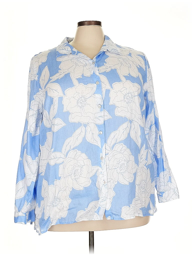 J.Jill 100% Linen Floral Blue 3/4 Sleeve Blouse Size 2X - photo 1