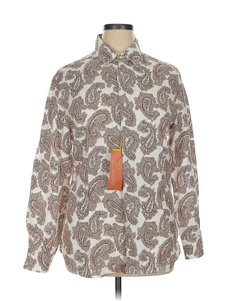 ETRO 100% Linen Paisley Ivory Tan Long Sleeve Button-Down Shirt Size XL - photo 1