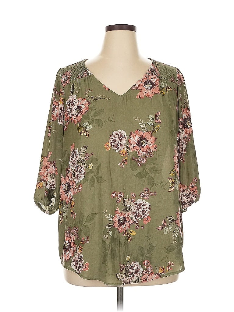Torrid 100% Polyester Green 3/4 Sleeve Blouse Size 1X - photo 1