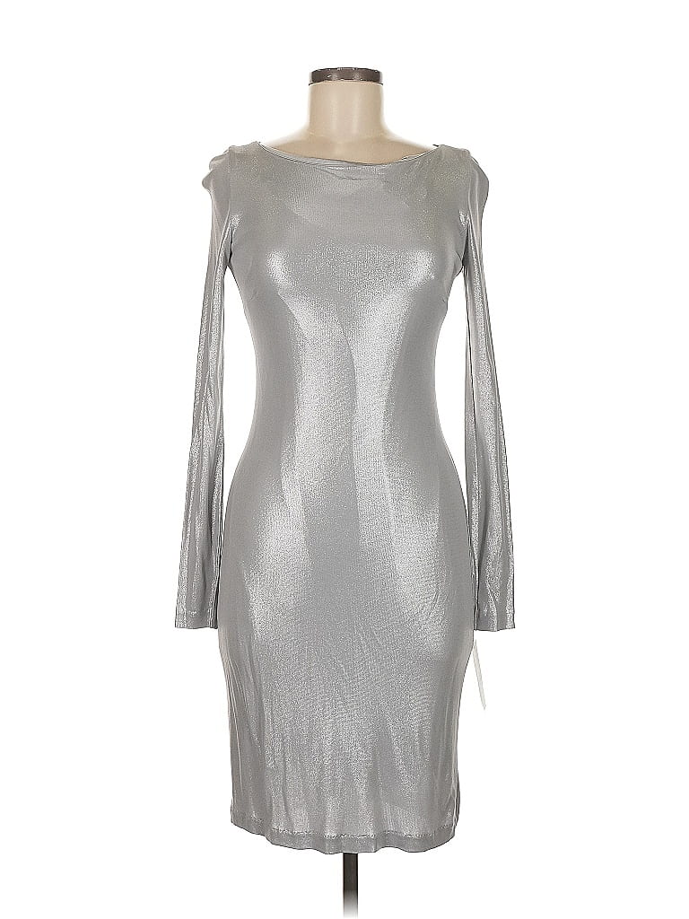 Ralph Lauren 100% Viscose Metallic Silver Cocktail Dress Size 6 - photo 1