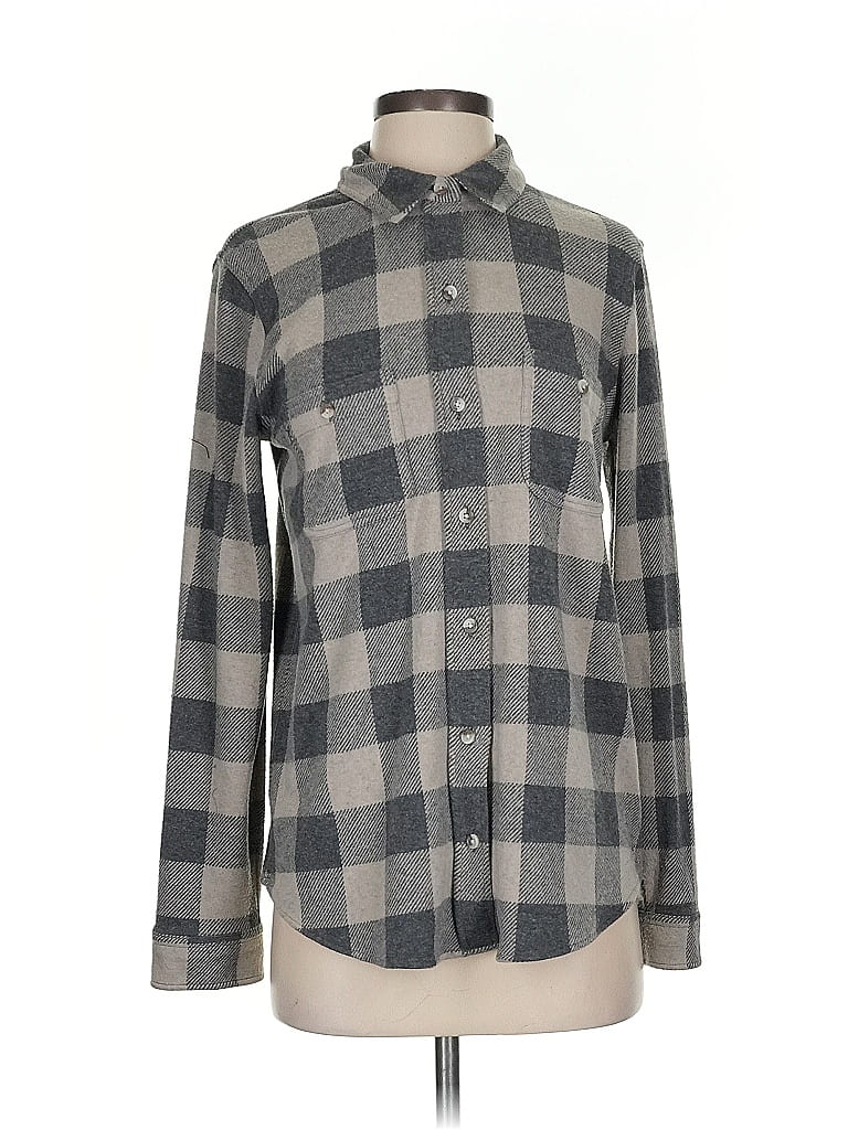 Faherty Checkered-gingham Gray Long Sleeve Blouse Size S - photo 1